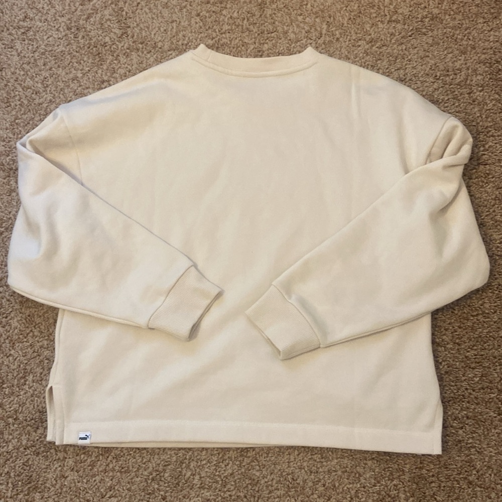 Puma Women’s Beige Pullover Crewneck Sweatshirt Fleece Top - Picture 4 of 6